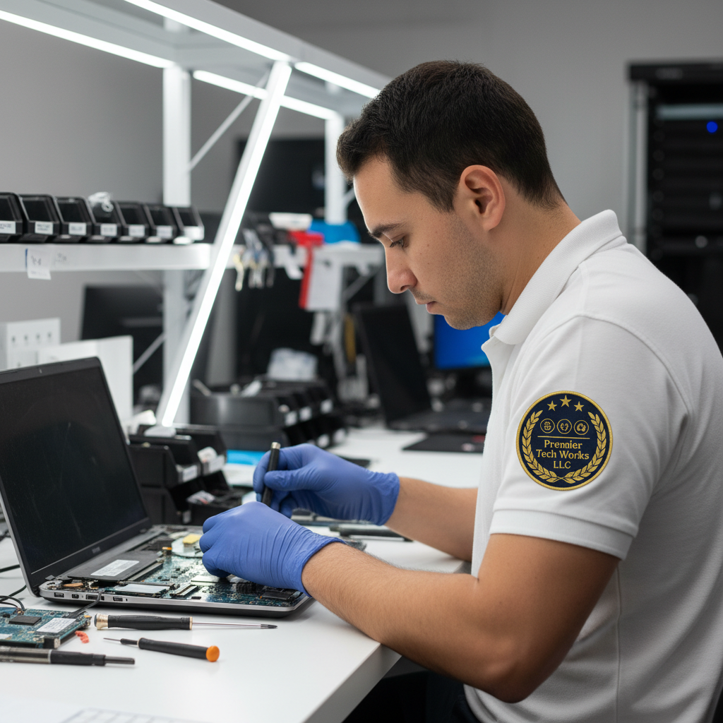 Technician repairing laptop internal hardware
